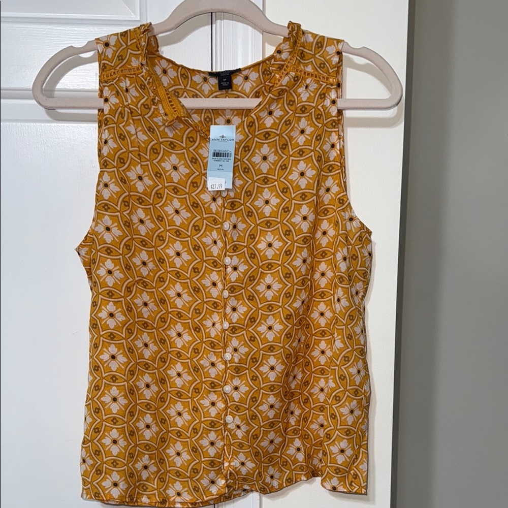 Yellow Patterned Sleeveless Top